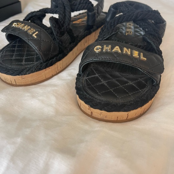 Cord and Lambskin Chanel Quilted Sandals Size 38 - Picture 5 of 7